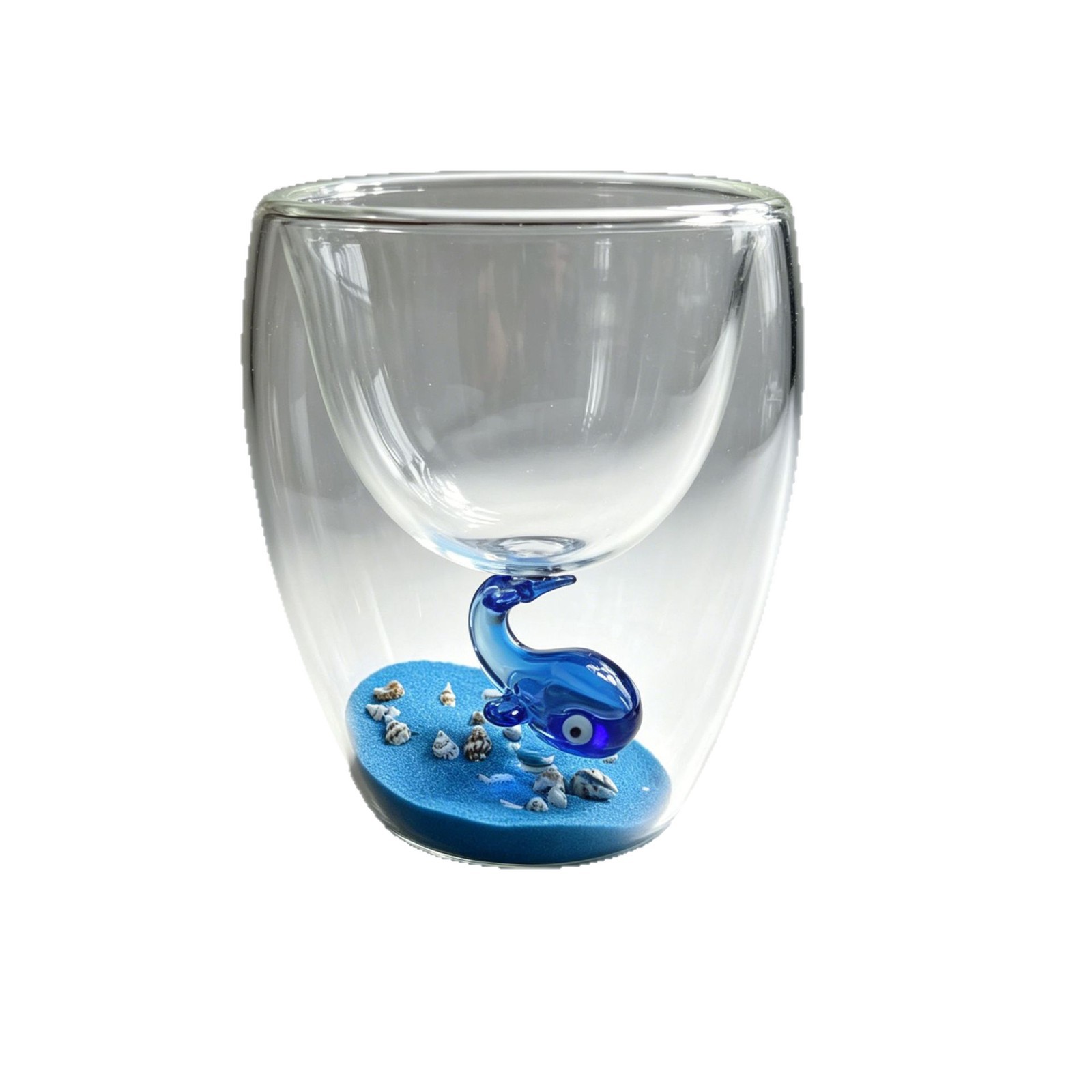 Cupă creativă din sticlă cu pereți dubli cu inserție 3D Ocean Whale