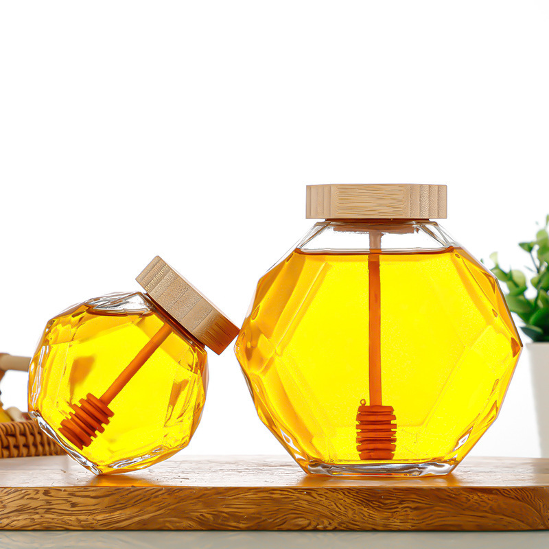 Borcan de depozitare ermetic din sticlă hexagonală