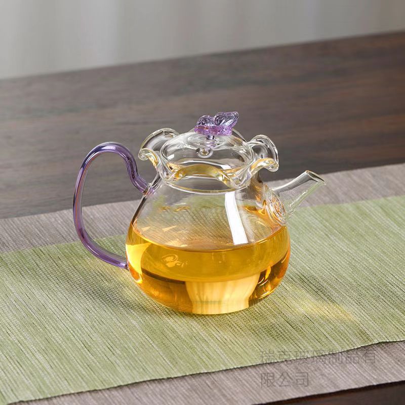 Ceainic nou cu flori fluture din sticlă borosilicată